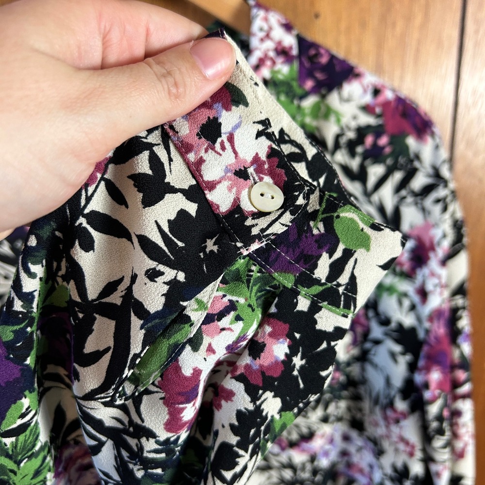 J.Jill Floral Button‎ Down Blouse Purple Pink Green Long Sleeve XL Petite - Picture 4 of 11